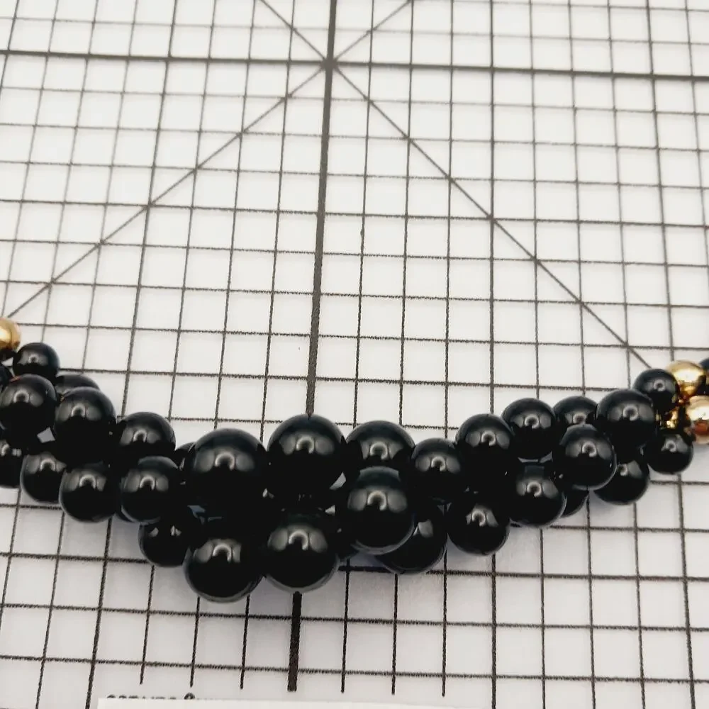 Necklace VTG Beaded Black Gold Cluster Bib Statement Retro Formal Cocktail 90s
